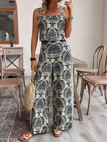 Conjunto Feminino Regata e Calça Soltinho Estampado Retrô