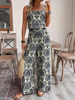 Conjunto Feminino Regata e Calça Soltinho Estampado Retrô