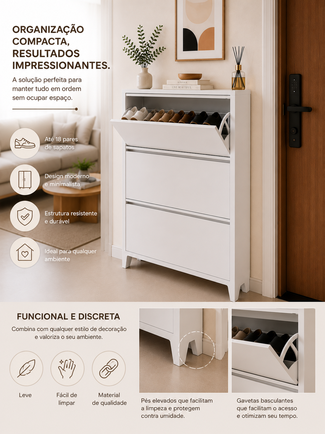 Sapateira Slim Premium de Madeira
