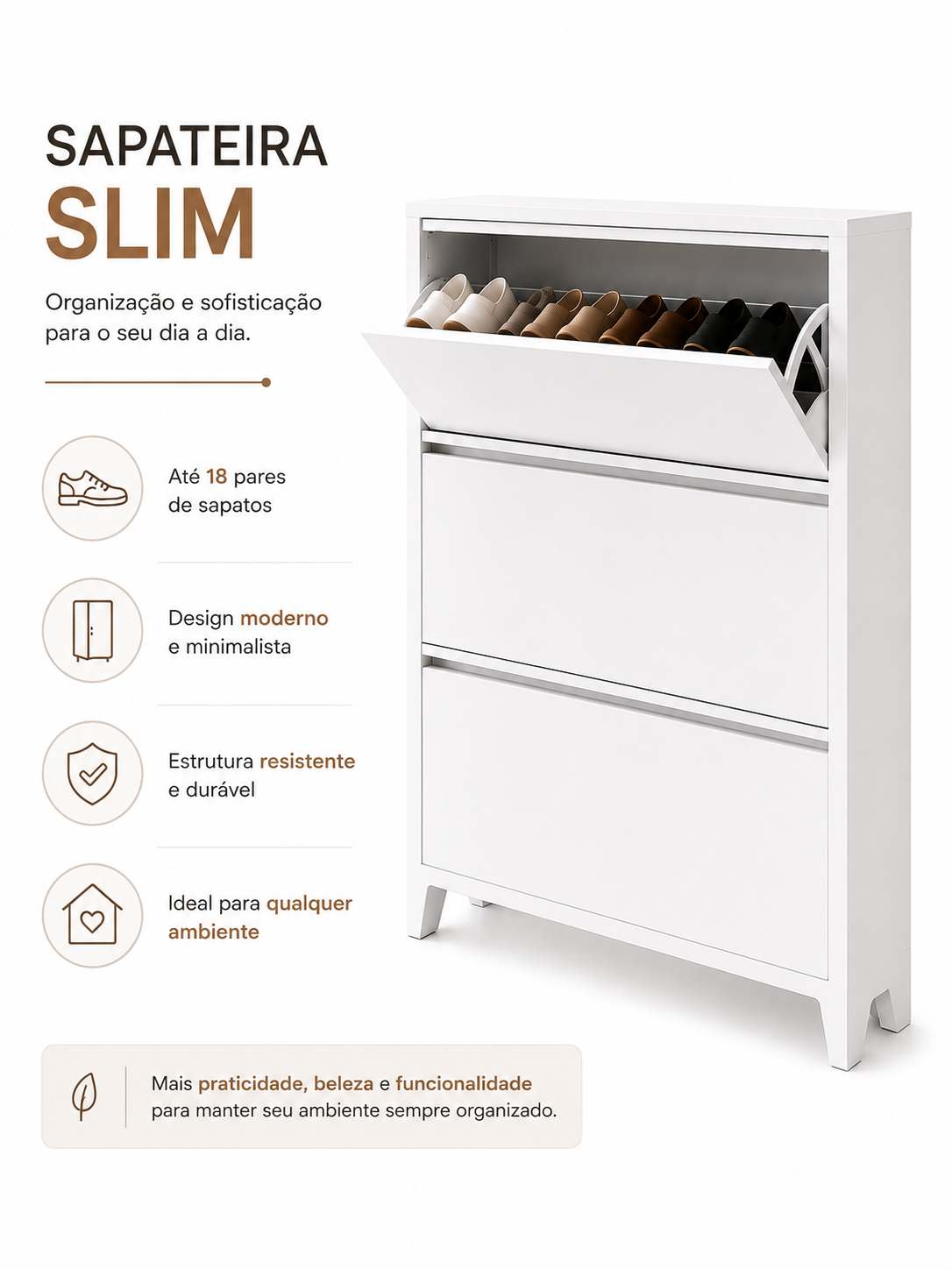 Sapateira Slim Premium de Madeira