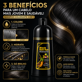 [COMPRE 1 LEVE 2] Shampoo Black Hair Dye 3 em 1 (Dura até 6 meses)