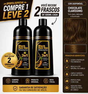 [COMPRE 1 LEVE 2] Shampoo Black Hair Dye 3 em 1 (Dura até 6 meses)