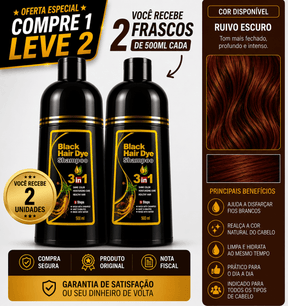[COMPRE 1 LEVE 2] Shampoo Black Hair Dye 3 em 1 (Dura até 6 meses)