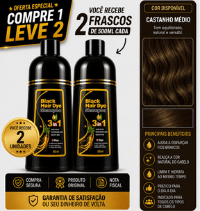 [COMPRE 1 LEVE 2] Shampoo Black Hair Dye 3 em 1 (Dura até 6 meses)