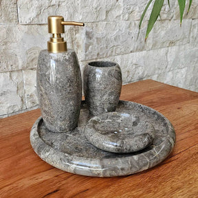 Conjunto de Banheiro em Mármore Natural Cinza - 4 peças